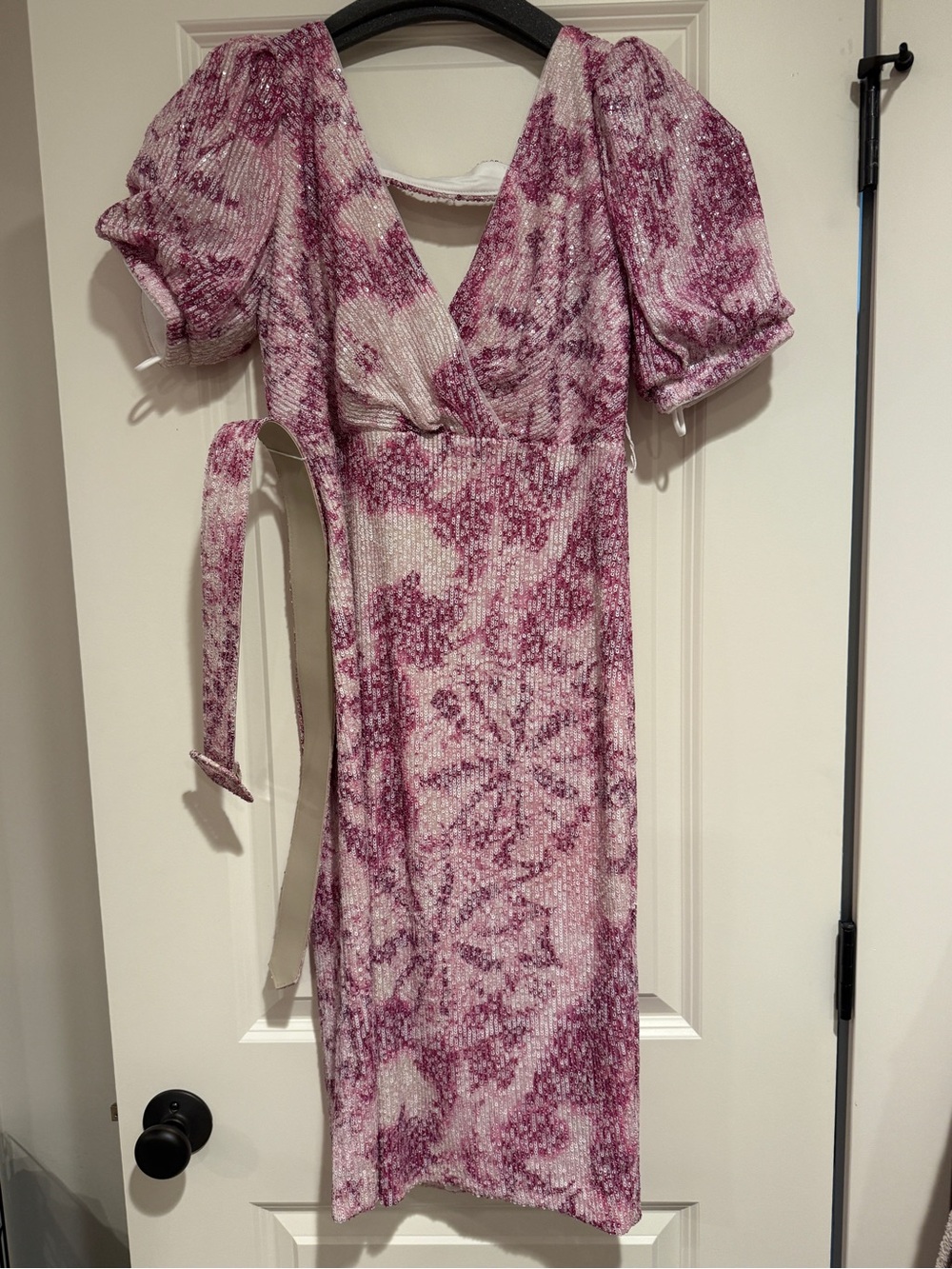 Badgley Mischka Pink Tie-Dye Wrap Midi Dress